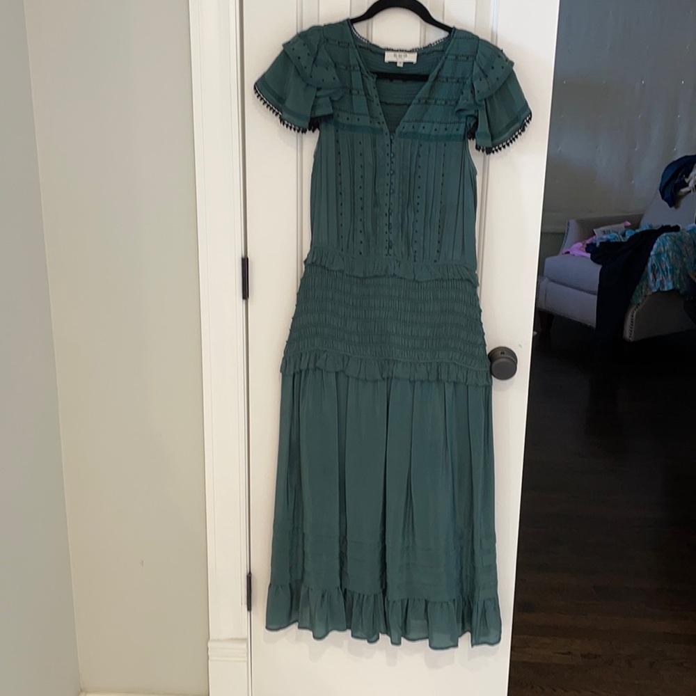 SEA azzedine green flutter sleeve smock midi dress - Picture 7 of 13